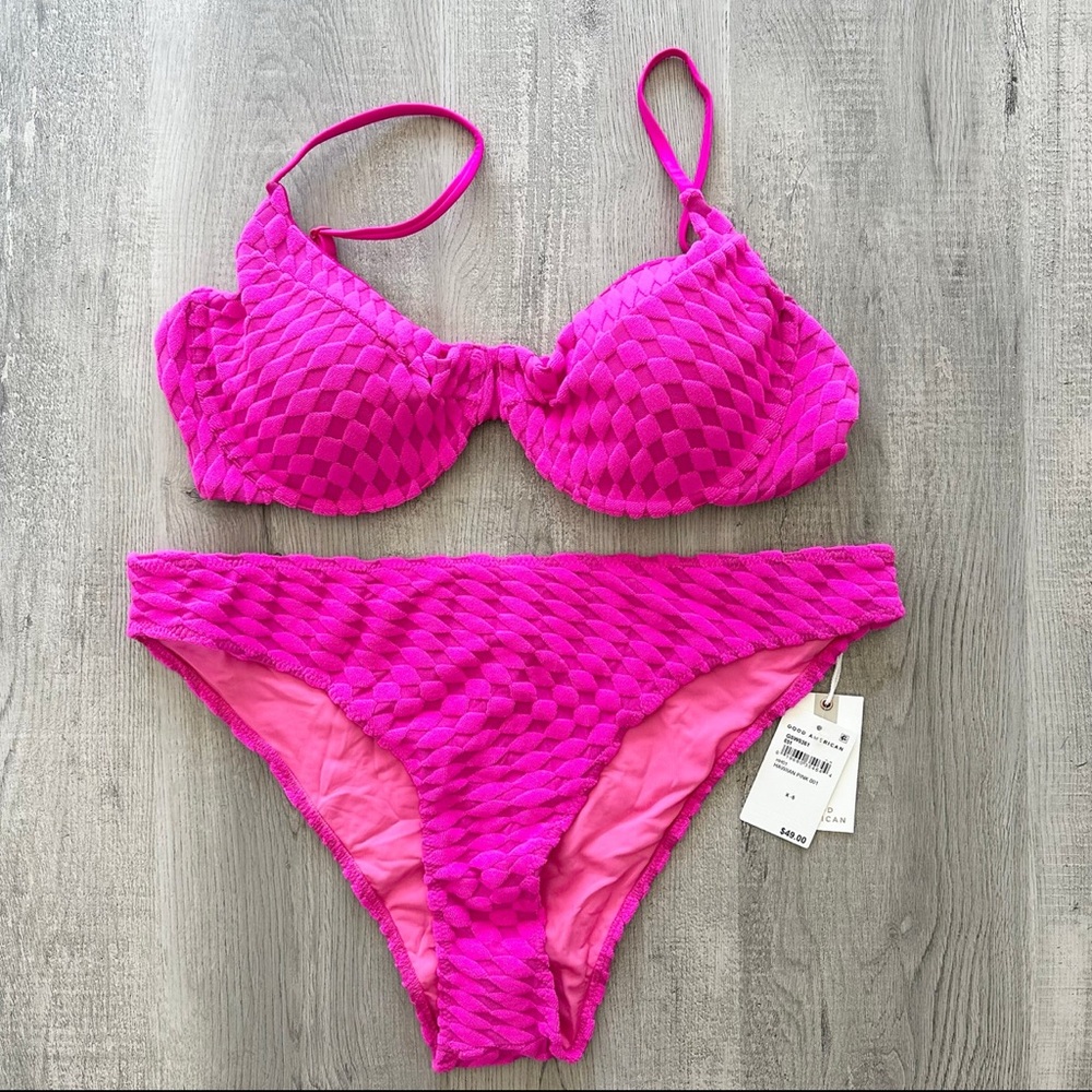 Good American Pink Ribbed Bikini Set